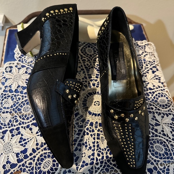 Black Mock Croc, Snake and Suede Court shoes by J. Renee, c1990 - Sz 8M - Picture 12 of 15
